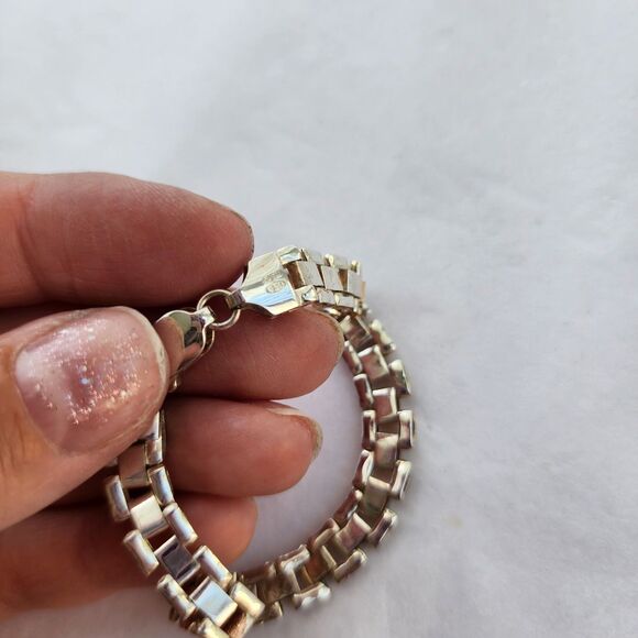 Sterling Silver Bracalet Two Tone Rose Gold Wash Vermeil Vintage 7" EUC - Picture 3 of 12